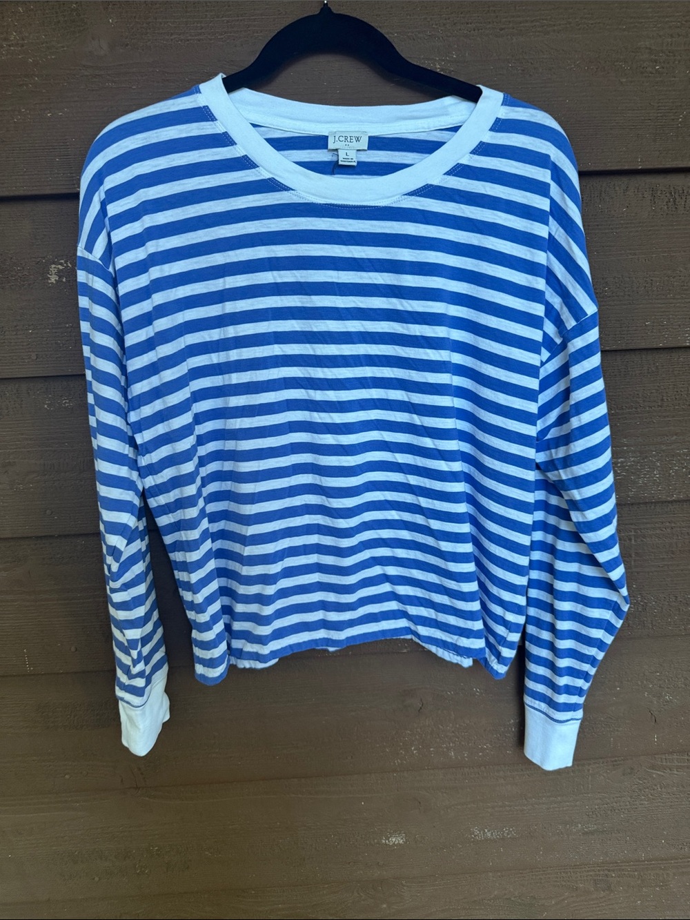 J. Crew Blue and White Striped Crewneck Long Sleeve Tee size Large